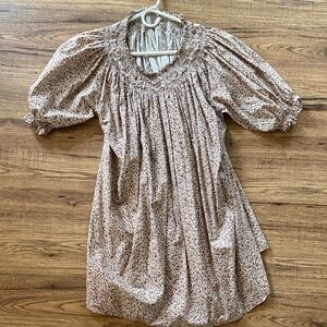 Doen Pink Floral Smocked Puff-Sleeve Dress